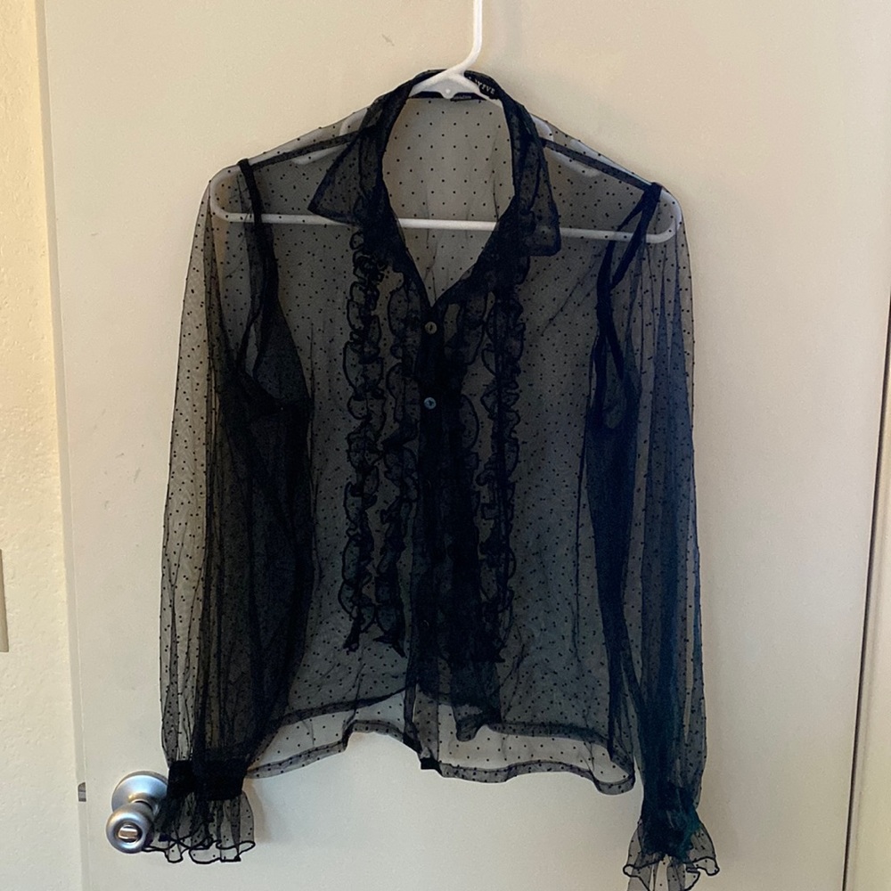 Sheer top, perfect for a night out with a bralette underneath.